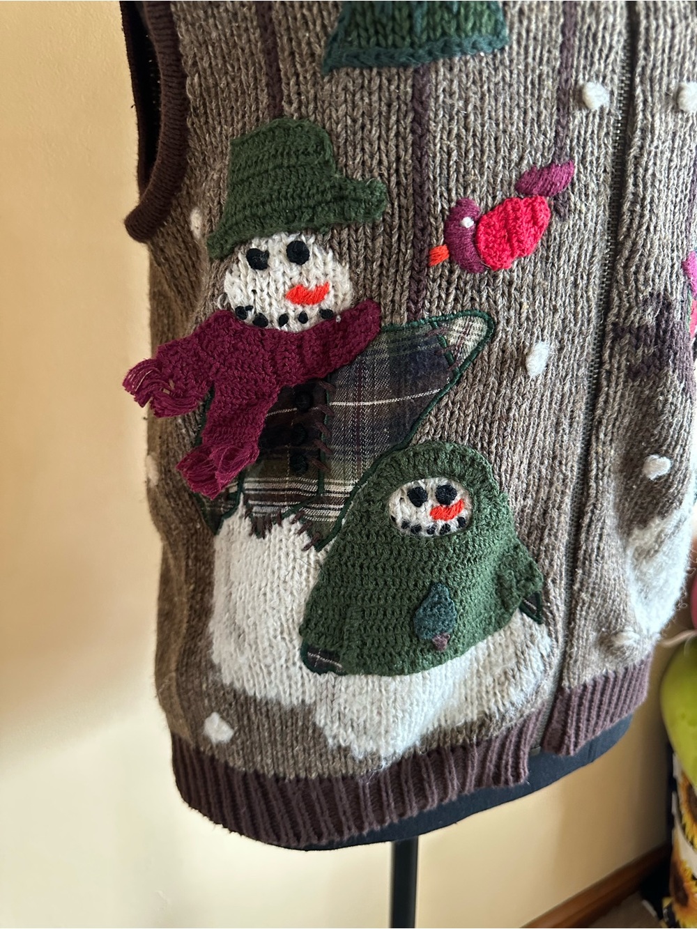 Vintage Belle Pointe Brown Wool Blend Snowman Vest Women’s Size Small - Picture 3 of 9